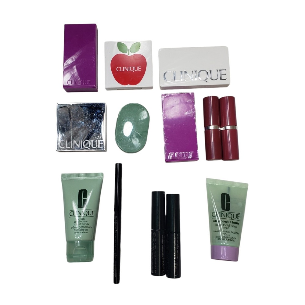New CLINIQUE Sample 12 Pc Lot Unused Lipstick Shadow Mascara Eye Liner‎ Cleanser